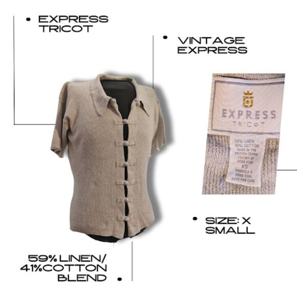 Express Tricot Boho Linen Blend Blouse - Button Front - Extra Small_ VINTAGE_ - Picture 1 of 1